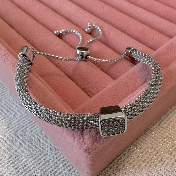 Mesh Adjustable CZ Lariat Bracelet Park Lane Jewelry Plush Silver Pave Setting - Picture 1 of 6